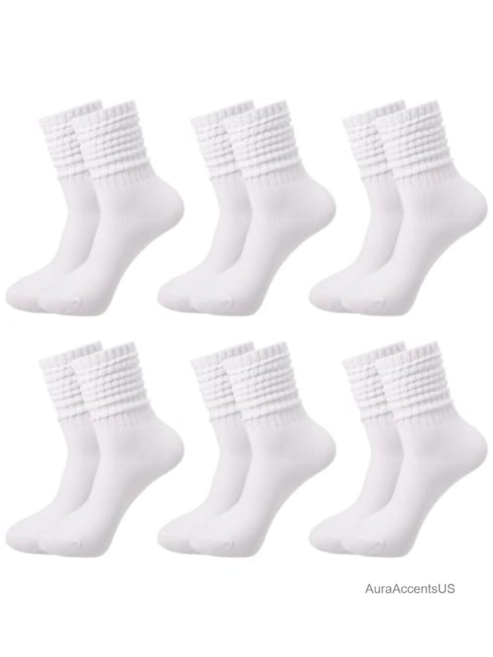 Retro Ribbed Slouch Crew Socks Women Mid-Calf Polyester Spandex 6 Pack